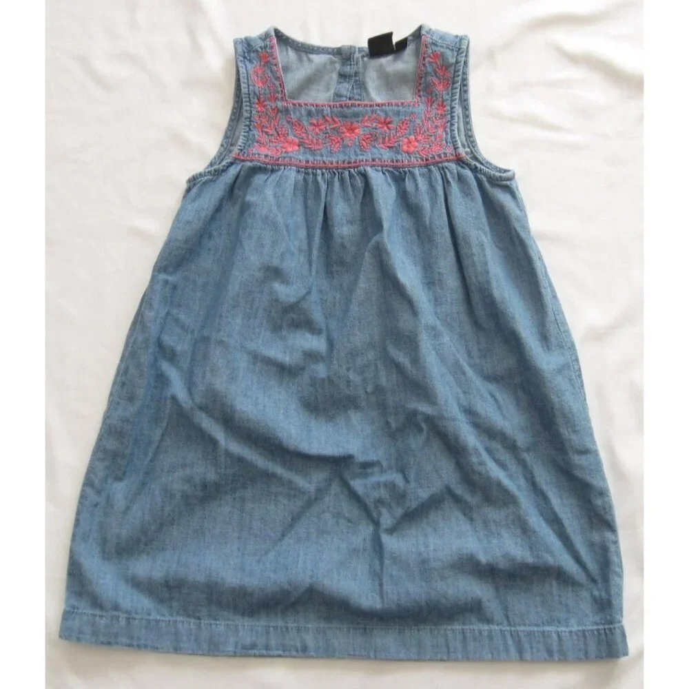 Gap Kids Girls Premium 1969 Denim Embroidered Sundress Blue Pink Floral Boho L